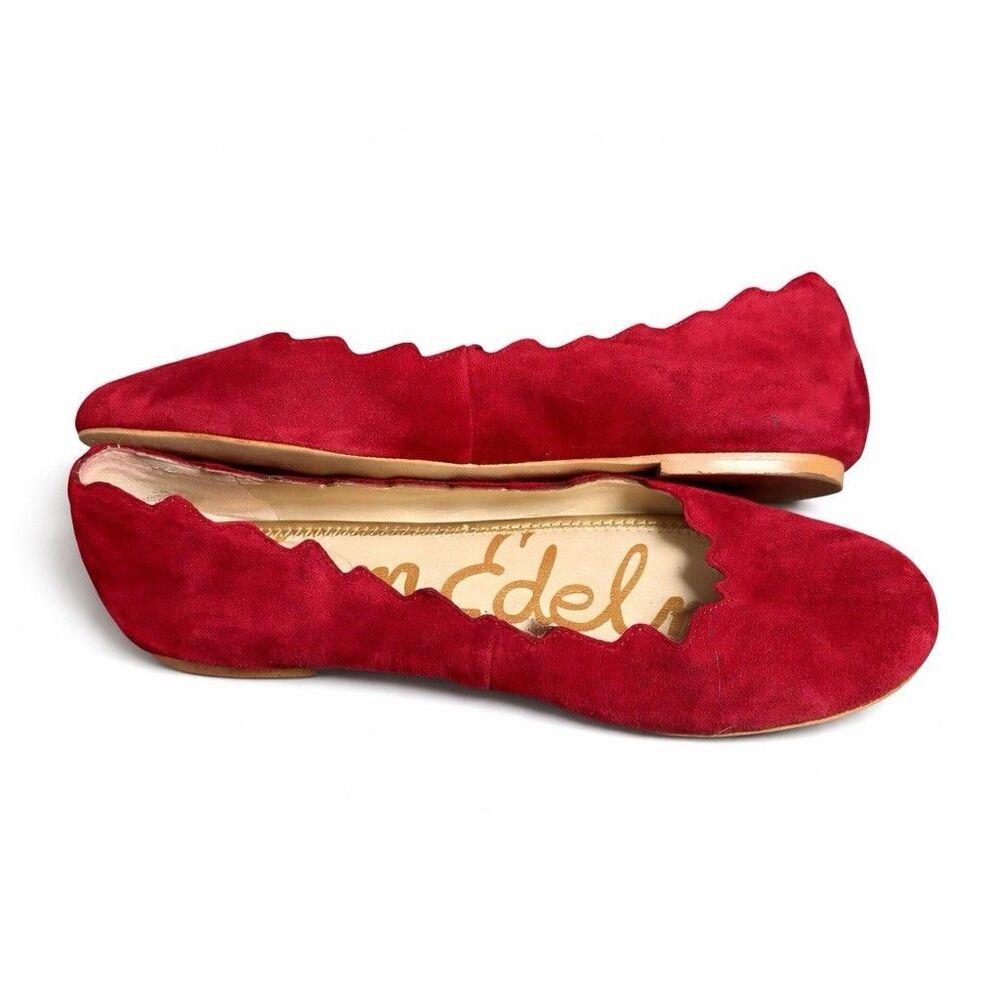 Sam Edelman Francis Ballet Flats Womens 9.5 Burgundy Suede Scalloped - Picture 9 of 9
